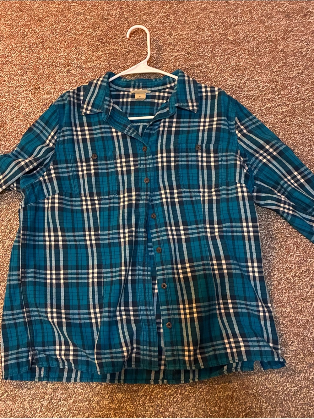 Duluth Trading Women’s Teal Plaid Flannel Button-Up Shirt